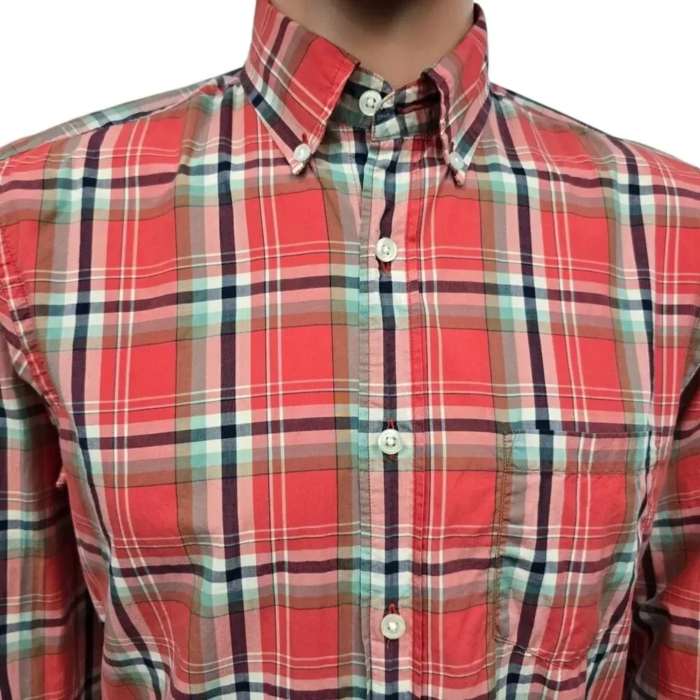 J. Crew Lightweight Shirt Men S Red Plaid Check Button down Long Sleeve